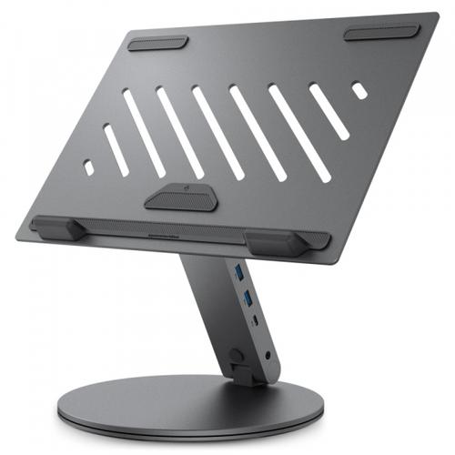 Suport Spigen LD204H pentru laptop max. 15.6inch, hub integrat 6-in-1: PD-IN 100W, HDMI 4K@60Hz, 2x USB-A 5Gbps, 1x USB-C 5Gbps, Gri