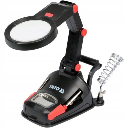 Suport pentru pistol de lipit cu lupa, Yato YT-73861, dubla lupa, iluminare LED, 75x20mm, 125x160mm