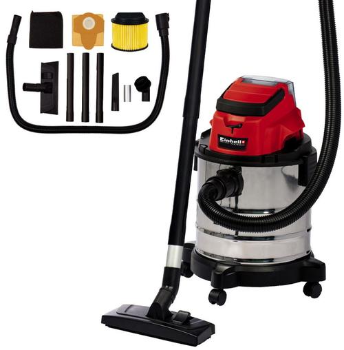 Aspirator umed/uscat Einhell Power X-Change TC-VC 18/20 Li S - Solo, fara acumulator, 18 V, vas inox 20 L, 8 Kpa, furtun 1.5 m, accesorii incluse