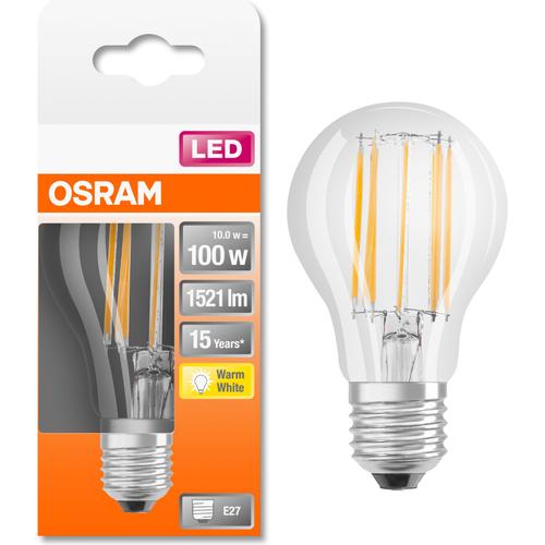 Bec LED Osram Filament, E27, 10W (100W), 1521 lm, lumina calda (2700K), clasa energetica D