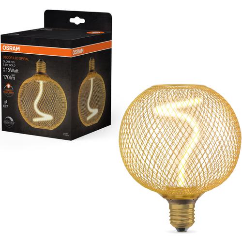 Bec LED decorativ OSRAM, cu abajur auriu, forma glob, filament spiralat, dimabil, E27, 3.5W (18W), 170 lm, lumina calda (1800K)