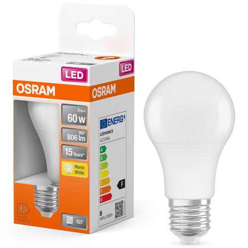 Bec OSRAM LED Star, A60, E27, 8W (60W), 806 lm, lumina calda (2700K), clasa energetica F