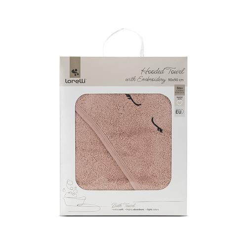 Prosop de baie cu gluga si broderie Lorelli Smoke Rose, 90 x 90 cm, 0 luni+, bumbac