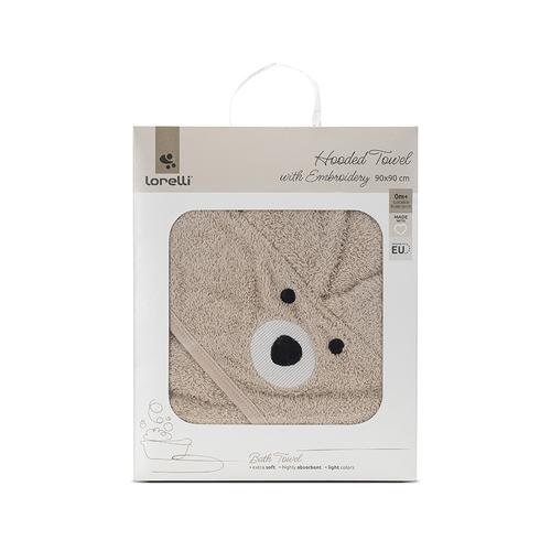 Prosop de baie cu gluga si broderie Lorelli Soft Beige, 90 x 90 cm, 0 luni+, bumbac