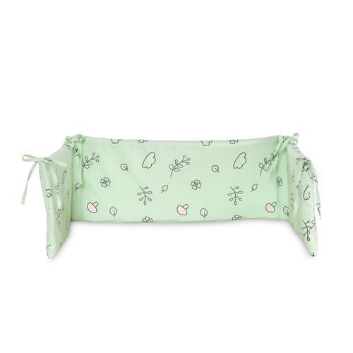 Protectie laterala pat Lorelli Lamb Green, 140x27 cm, bumbac ranforce