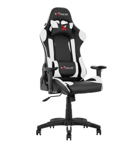 Scaun gaming EVO Racer X, brate reglabile, suport cervical si lombar, PU, Alb/Negru
