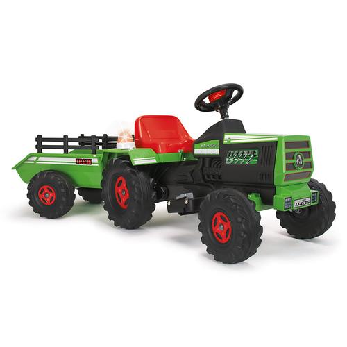 Tractor electric cu remorca Injusa INJ_636, 6V, cu sunete si lumini, baterie si incarcator incluse, 1 an+, Verde
