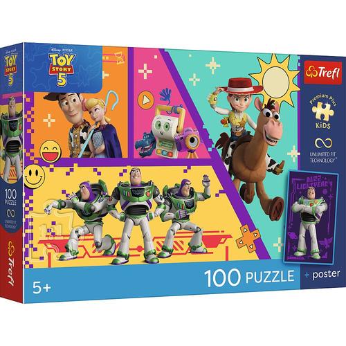 Puzzle Trefl Disney Pixar Toy Story 5 Jucarii in actiune, 100 de piese, poster inclus