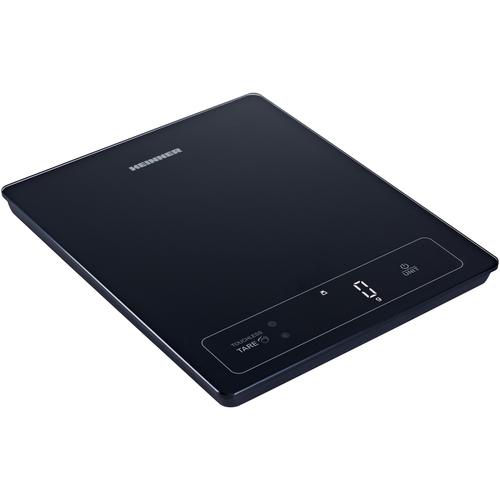 Cantar de bucatarie inteligent Heinner HKS-SM15BK, 15 kg, sticla securizata 4mm, functie bluetooth, display led, control touch, gradare: 1g, functie Cantarire lichide, design depozitare verticala, baterii: 3 x 1.5v aaa (nu sunt incluse) (Ne