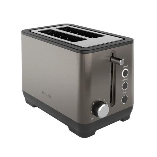 Prajitor de paine AIWA ABT-1000, 2 felii, 1000W, 7 nivele de rumenire, fante largi de 4 cm, functie de decongelare si reincalzire (Argintiu)