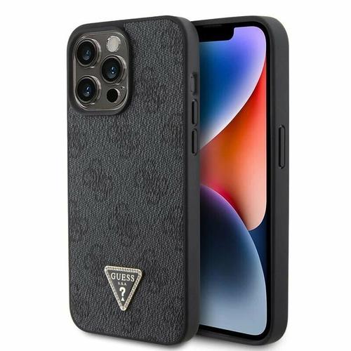 Husa de protectie Guess PU 4G Strass Triangle Metal Logo Case for iPhone 15 Pro Max (Negru)