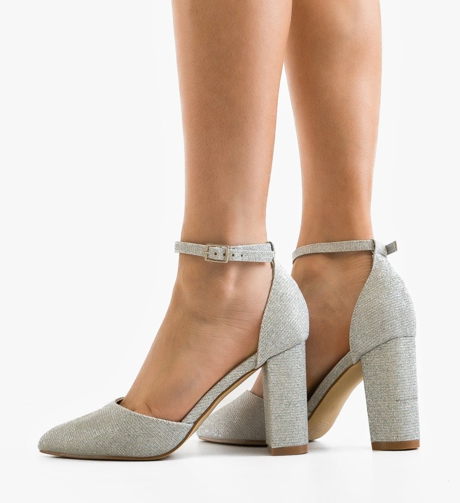 Pantofi dama cu toc Young Argintii