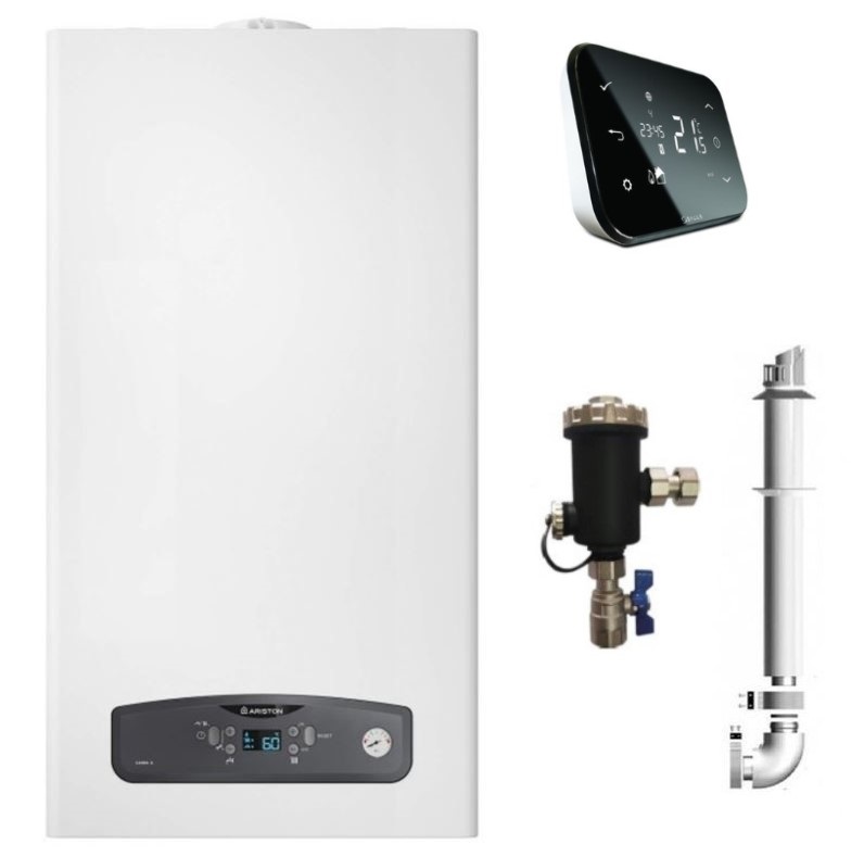 Centrala termica in condensatie Ariston Cares S 30 kW, kit evacuare inclus, Salus IT500 wifi termostat ambient cu control prin internet si Filtru Antimagnetita