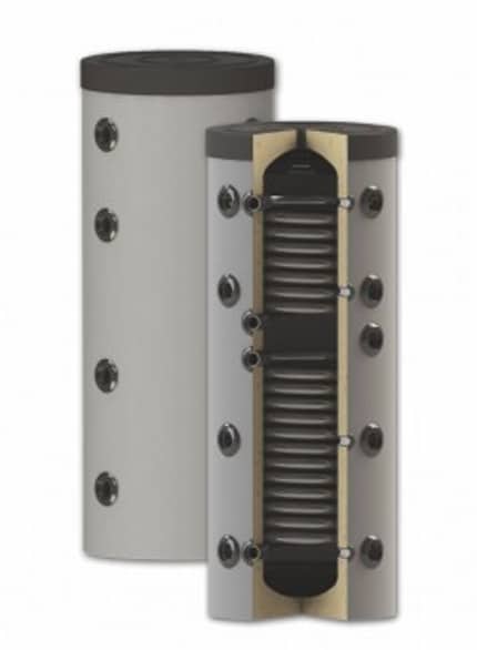 Rezervor de acumulare puffer pentru agent termic, cu doua serpentine PS2 500L
