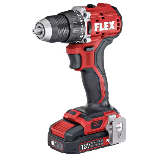 Masina de gaurit si insurubat Flex DD 2G 18.0 EC LD/2.5 Set, cuplu maxim 65 Nm, cu 2 acumulatori 18V / 2.5Ah, incarcator si valiza de transport