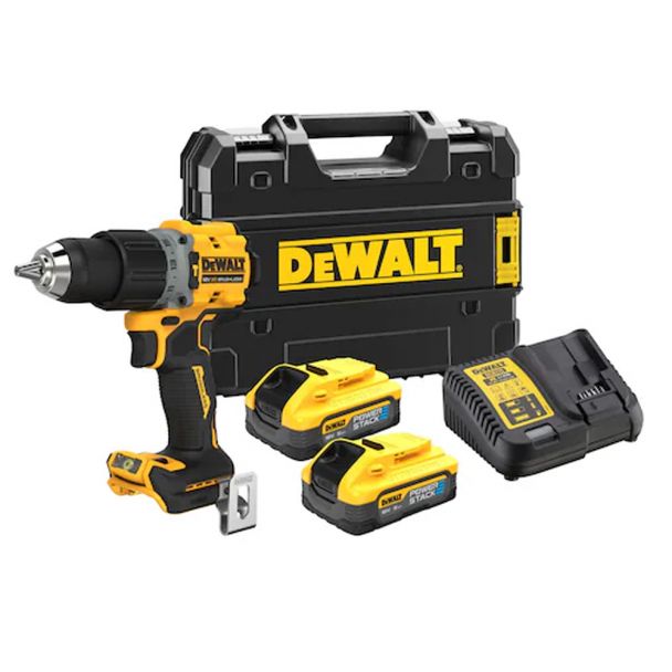 Masina de gaurit si insurubat cu percutie DeWalt DCD805H2T, max 90 Nm, cu 2 acumulatori Powerstack 18V / 5.0Ah, in valiza de transport