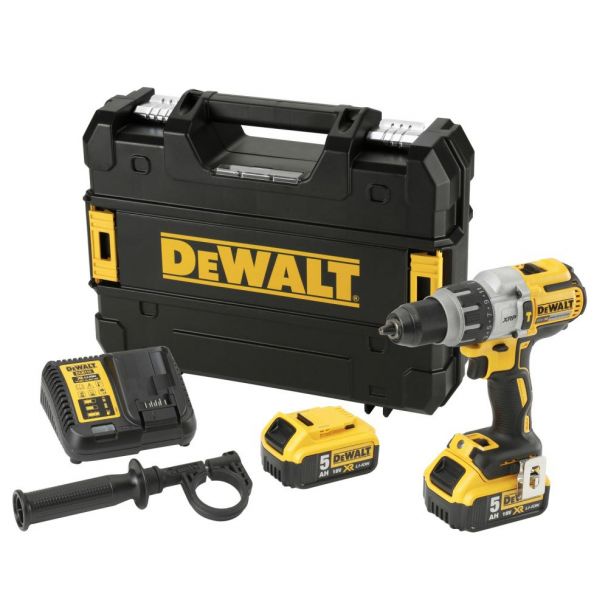 Masina de gaurit si insurubat cu percutie, cu acumulatori Dewalt DCD996P2, 18V/5.0Ah, cuplu maxim 95 Nm, 2 acumulatori, incarcator, valiza de transport