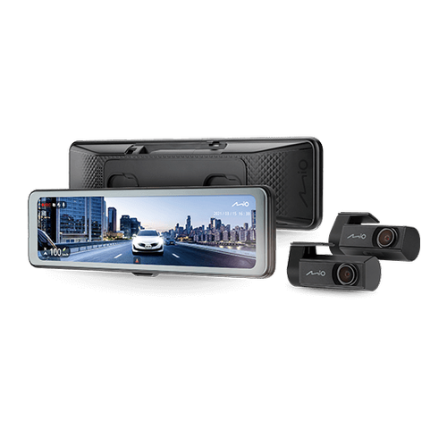 Camera video auto duala tip oglinda Mio MiVue™ R860WD + MiVue™ T70, 1440P/30 FPS HDR, Touchscreen IPS 11.26inch, Wi-Fi, GPS, Mod Parcare (Negru)