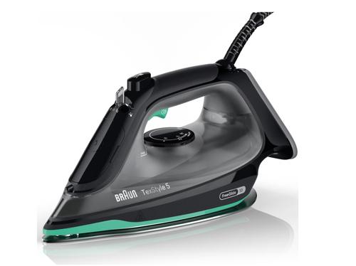Fier de calcat Braun TexStyle 5 SI5277GR, 2700W, jet de abur 220g/min, abur variabil 0-50 g/min, talpa SuperCeramic, rezervor 300 ml, tehnologie FreeGlide, oprire automata, sistem antipicurare (Negru/Verde)