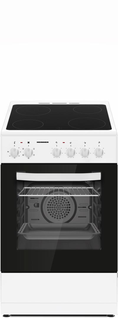 Aragaz electric HEINNER HFSC-S56E4VWH, plita vitroceramica, 4 zone de gatit, Cuptor electric, Clasa A, Grill, Ventilatie, 50x60 cm (Alb)