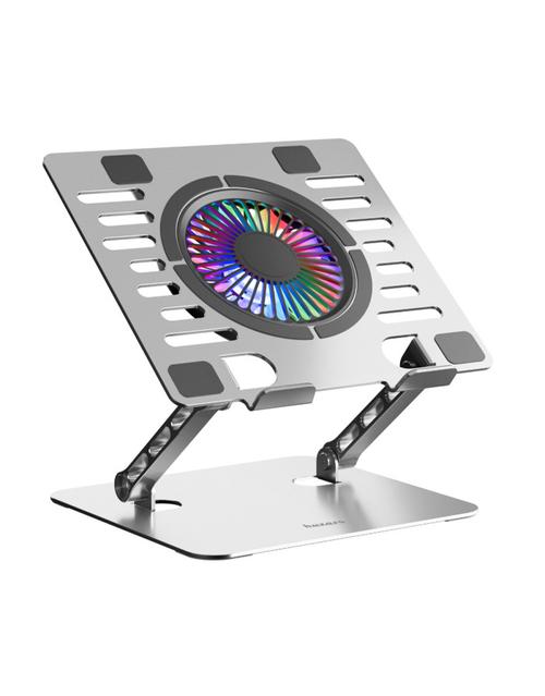 Suport racire laptop Huzaro HZ-HOLD 4.0 RGB, Aluminiu, Iluminare RGB, Reglabil pe inaltime & unghi, Compatibil 11–17inch, 2x USB (Argintiu)