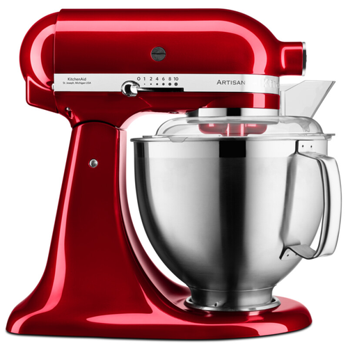 Mixer profesional KitchenAid Artisan Elegance 5KSM185PSECA, 4.8 l/ 3 l, 300 W, Carlig aluat, Batator 6 fire (Rosu lucios)