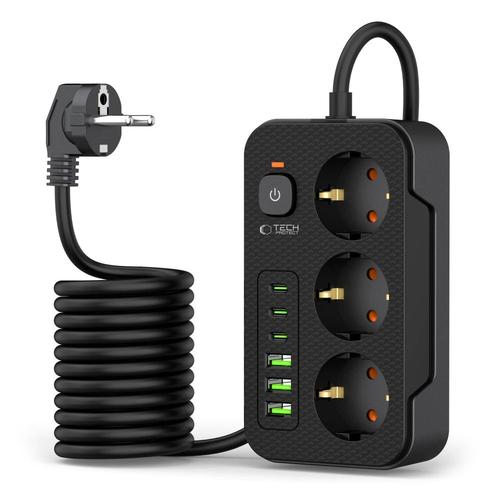 Prelungitor Tech-Protect PC3X6, 3 x Schuko - 3 x USB-A - 3 x USB-C, Negru