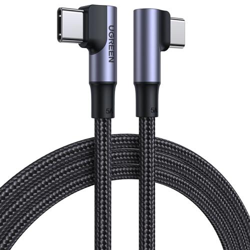 Cablu Date si Incarcare USB Type-C la USB Type-C UGREEN US334, Angled 90, 2 m, 5A, 100W, Negru