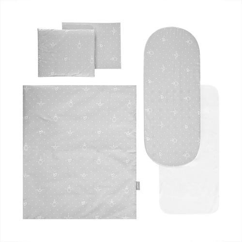 Set lenjerie pentru carucior Lorelli Little Bear Grey, cu protectie impermeabila, 6 piese