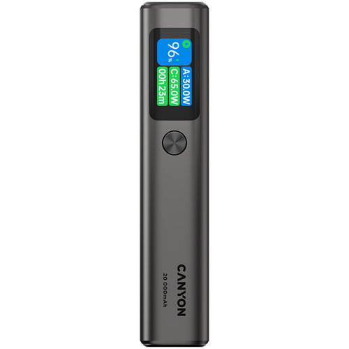 Acumulator extern CANYON OnPower 230 TFT, 20000 mAh, 130 W PD, 2x USB Type-C, 1x USB-A (Gri)