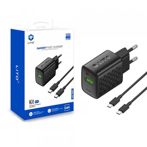 Incarcator Retea Cu Cablu USB-C Lito LC19T, 30W, 3A, 1 x USB-A - 1 x USB-C (Negru)