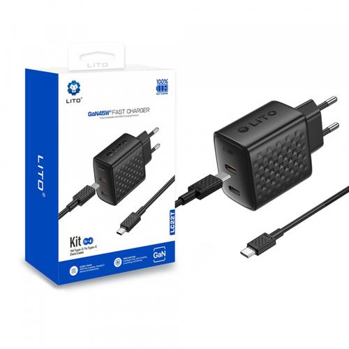 Incarcator Retea Cu Cablu USB-C Lito LC22T, 45W, 3A, 2 x USB-C (Negru)