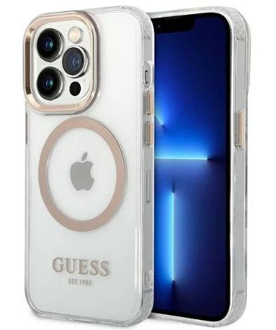 Protectie Spate  Guess MagSafe pentru Apple iPhone 14 Pro Max (Auriu/Transparent)