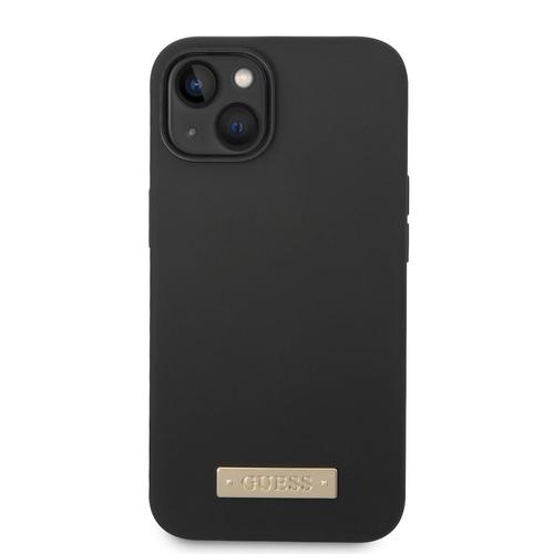 Husa telefon Guess pentru iPhone 14 Plus, Metal Logo, MagSafe, Silicon lichid, Negru