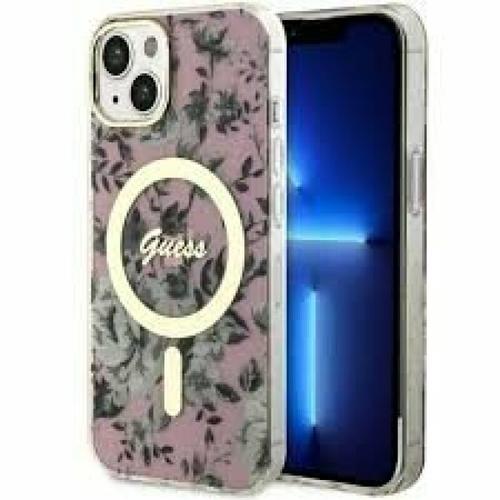 Husa de protectie Guess Flowers IML MagSafe Compatible pentru  iPhone 14 (Roz)