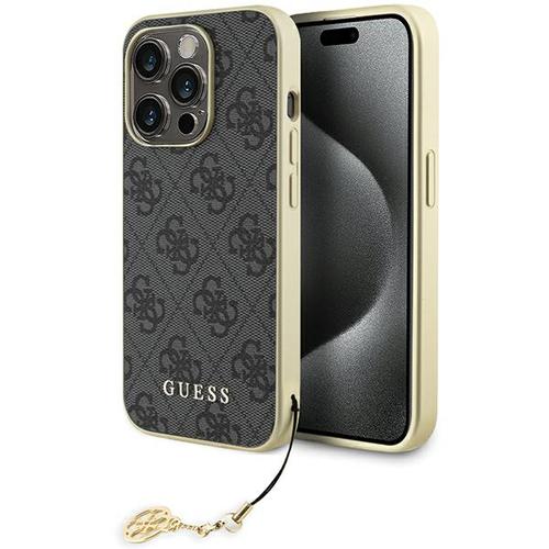 Husa GUESS 4G Charm pentru Apple iPhone 15 Pro, eco-piele, Gri
