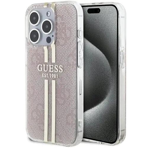 Husa  Guess IML 4G Gold Stripe compatibila cu iPhone 14 Pro Max, Roz