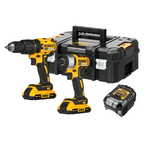 Set 2 scule profesionale pe acumulator DeWALT DCK2060D2T, 18V XR, motor fara perii, masina de gaurit cu percutie DCD778, masina de insurubat cu impact DCF787, 2x acumulator Li-Ion 2 Ah, incarcator rapid, cutie transport TSTAK II