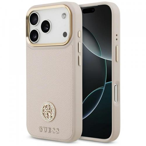 Husa MagSafe pentru Apple iPhone 17 Pro, Guess, Grained Strass Logo (Roz)