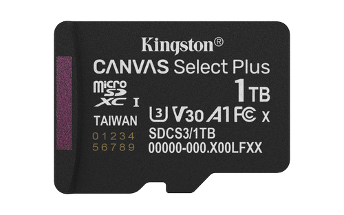 Card de memorie Kingston CANVAS Select Plus Gen3, microSDXC, 1TB, UHS-I U3, V30