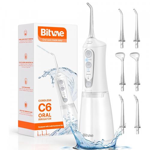 Irigator Bucal Bitvae C6, Rezervor 300 ml, 5 intensitati, 6 capete incluse (Alb)