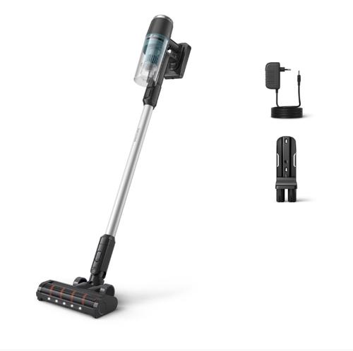 Aspirator vertical Philips XC3031/01, Seria 3000, Sistem de filtrare in 3 etape, pana la 60 minute cu baterie suplimentara, Cap de aspirare cu LED (Negru)