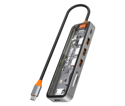 Hub Canyon DS-13, 7in1, 3x USB 3.0, 1x HDMI, 1x USB Type-C, 1x SD  reader, 1x MicroSD reader (Gri)