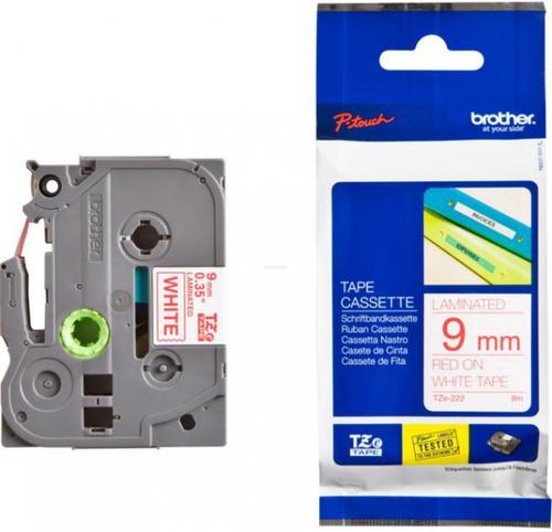 Banda laminata Brother TZe-222, 9mm x 8m (Rosu/Alb)