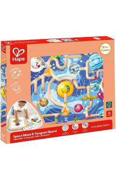 Jucarie din lemn 2 in 1. Space Maze & Tangram Board