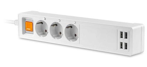 Prelungitor SMART Platinet PSHS16AW, 3 x Prize, 4 x USB, 1.8 m (Alb)