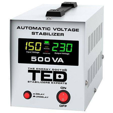 Stabilizator tensiune automat TED Electric 500VA/300W, LCD, IP20, Schuko