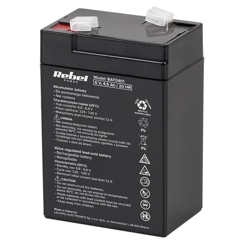 Acumulator stationar, plumb acid sigilat, VRLA, 6V 4.5Ah pentru cantare, UPS, jucarii, barcute, lanterne, alarme, masinute