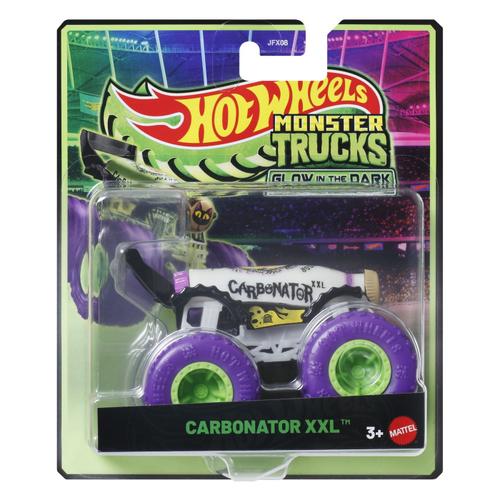 Masinuta Hot Wheels Monster Truck - Glow in the Dark, Carbonator XXL, scara 1:64