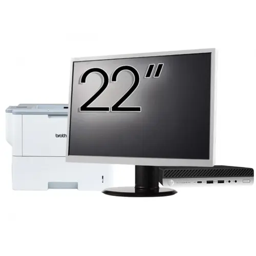 Pachet Calculator refurbished HP EliteDesk 800 G3 Mini PC, Intel Core i7-7700T 2.90GHz, 8GB DDR4, 256GB SSD, Wi-Fi + Monitor 22" &amp; Imprimanta Brother HL-L6300DW